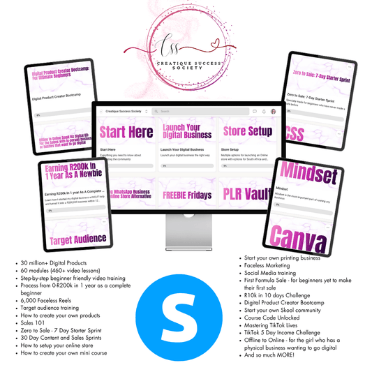 Promotional graphic for the CSS Creative Success Society with text and branding elements.