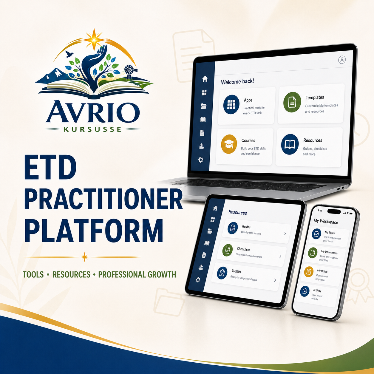 ETD Practitioner Tools collection featuring practical apps, templates, courses and resources for facilitators, assessors and moderators.